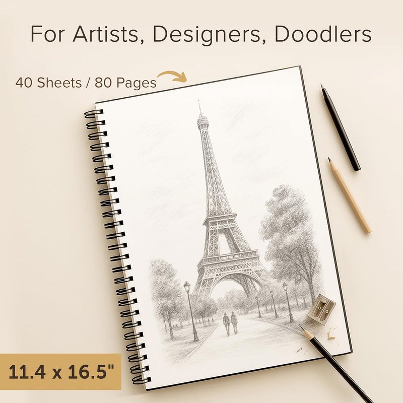 String & Space Artist’s Sketchbook Hardcover – 200GSM Very Thick Paper – Large, Spiral Sketch Book for Drawing and Mixed Media – Sketch Pad, Art Book - 11.4 x16.5, 40 Sheets / 80 Pages - Image 4